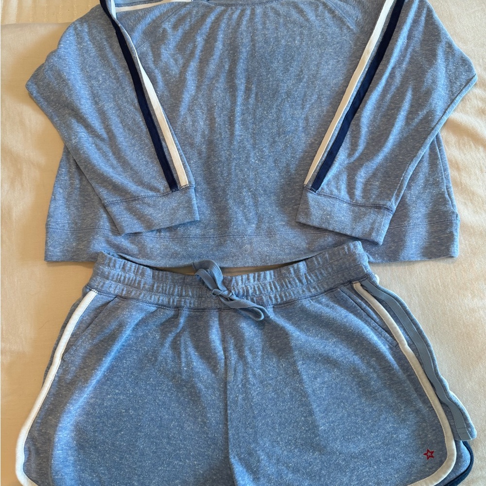 Splendid Heather Blue Top with Striped Accents